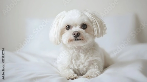Fototapeta 55. A charming white shih tzu dog posing with a white backdrop
