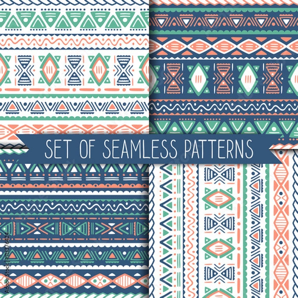 Fototapeta Set of 4 geometric seamless patterns . Vector