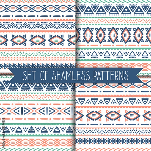 Fototapeta Set of 4 geometric seamless patterns. Vector