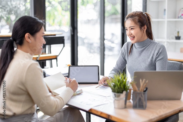 Fototapeta Business Documents, Auditor two businesswomen checking searching document legal prepare paperwork or report for analysis TAX time,accountant Documents data contract partner deal in workplace office