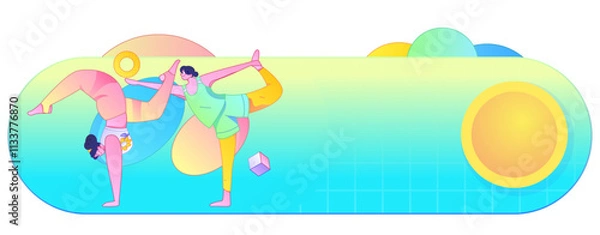 Fototapeta Practicing yoga, physical and mental health, flat vector character concept, operation hand drawn illustration
