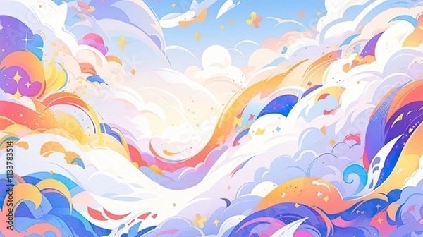 Fototapeta Whimsical pastel abstract background with vivid colors and flowing shapes, creating a cheerful and dreamy feel.