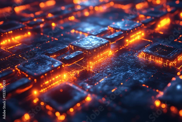 Obraz A digital visualization of a blockchain network processing financial transactions
