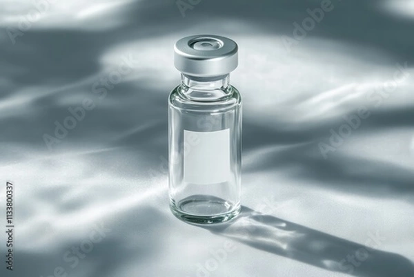 Fototapeta Glass vial with silver cap on soft surface and shadow play