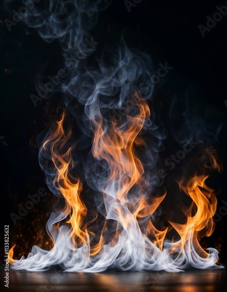 Fototapeta Fiery Abstract: Orange and white flames dance against a dark background, creating a dramatic and intense visual.