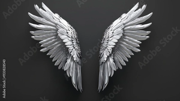 Fototapeta 3D silver wings right and left, on a plain black background3D silver wings right and left, on a plain black background
