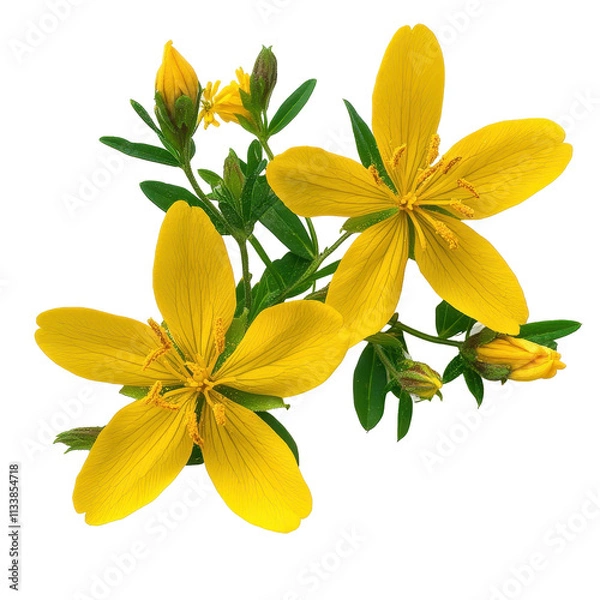 Fototapeta Bright yellow flowers with green leaves. transparent background