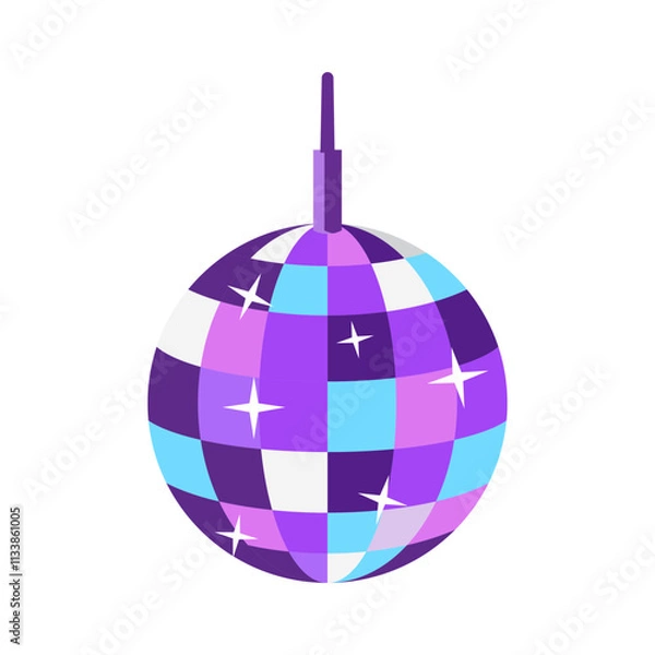 Fototapeta Made in uk Vibrant Purple and Blue Disco Ball Graphic Design Element for Party Invitations, Festive Decorations, and Nightclub Branding