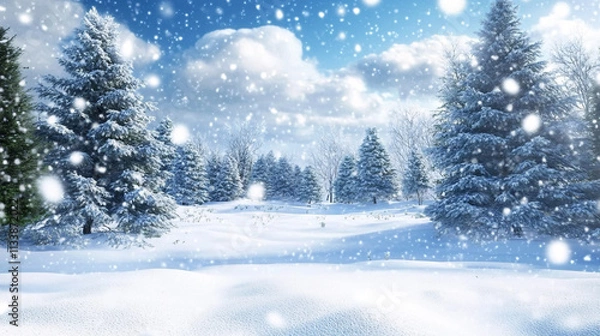 Fototapeta winter background of snowland and forest