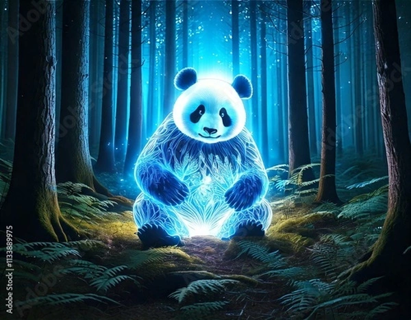 Fototapeta  Glowing Transparent Panda in a Mystical Night Forest, Generated image