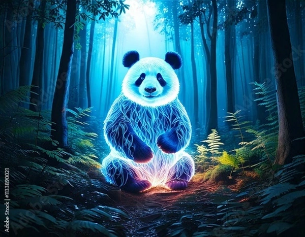 Fototapeta  Glowing Transparent Panda in a Mystical Night Forest, Generated image