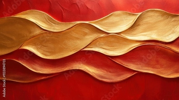 Obraz Soft golden lines on red background