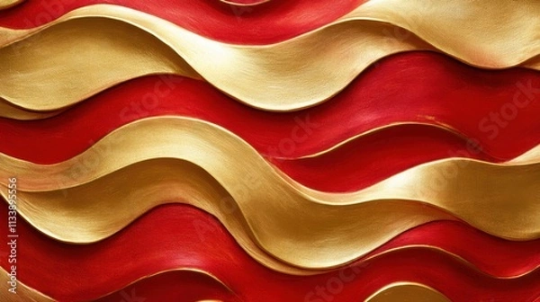 Obraz Soft golden lines on red background