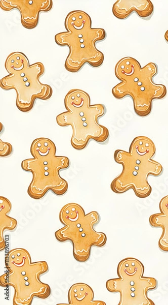 Fototapeta A pattern of gingerbread cookies shaped like cheerful gingerbread men.