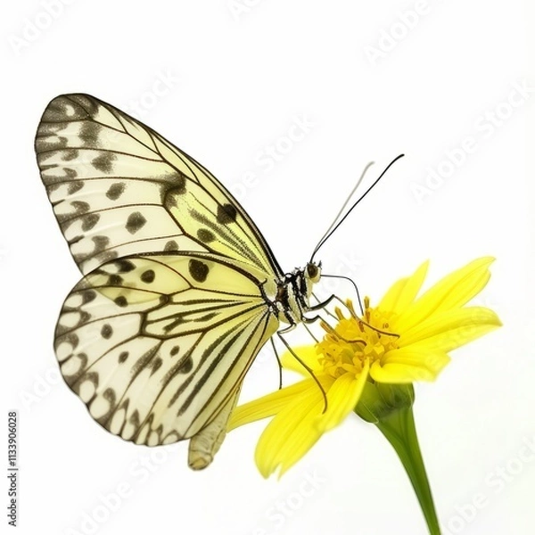 Obraz A beautiful butterfly landing on a flower, isolated in white, white background