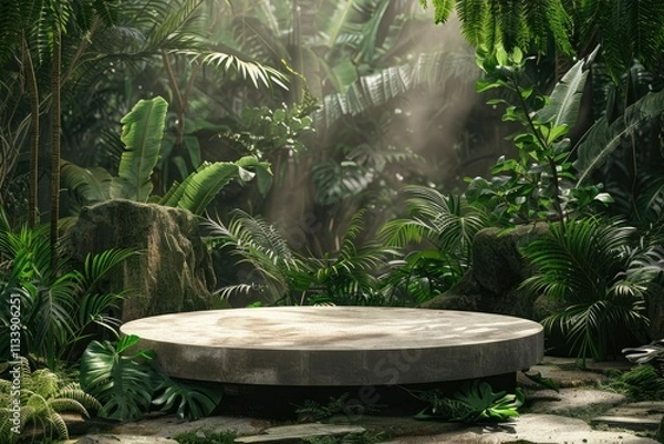 Fototapeta High Detail Image of Natural Podium in Tropical Forest for Product Presentation and Green