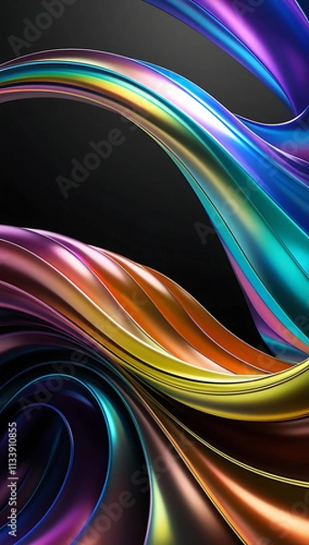 Fototapeta “Abstract Waves of Color on Plain Background” – Flowing, abstract waves of vibrant colors in gradient shades, displayed against a solid black background for a bold and artistic effect.

