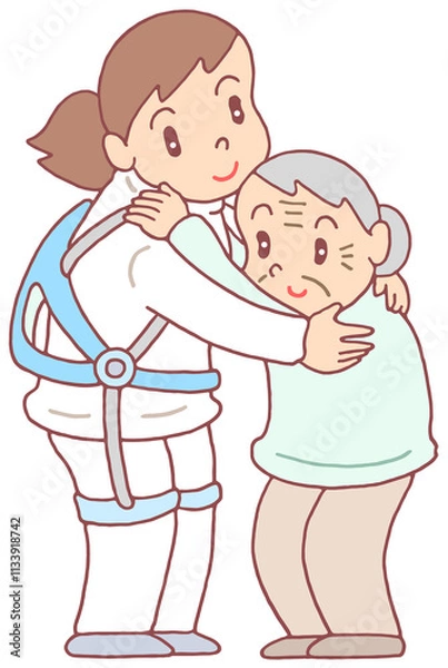 Obraz 介護のイラスト - 起居介助・立ち上がり介助・アシストスーツ・作業アシストスーツ・腰痛防止