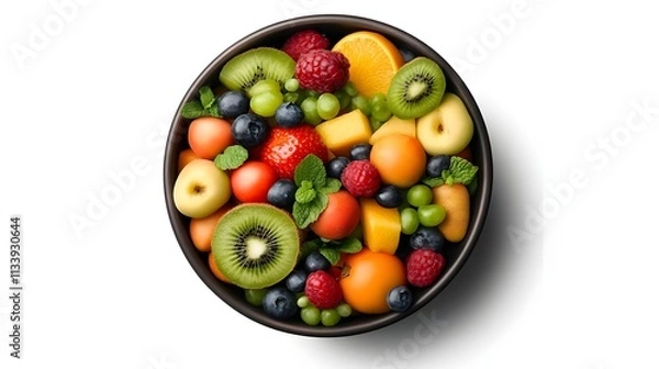 Fototapeta Fresh and Colorful Assorted Fruit Bowl Displaying a Variety of Juicy Fruits Including Melons, Berries, Kiwi, Grapes, and Citrus for Healthy Eating and Nutrition