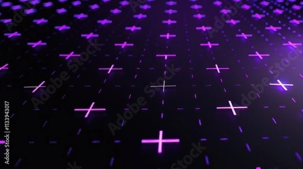 Fototapeta solid black, there is a grid of purple plus signs on