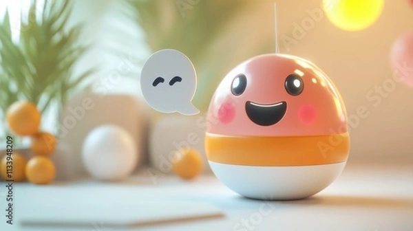 Obraz Playful smiling robot with speech bubble animation