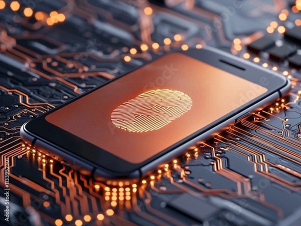 Obraz Mobile fingerprint authentication technology digital interface graphic design high-tech environment close-up view security concept