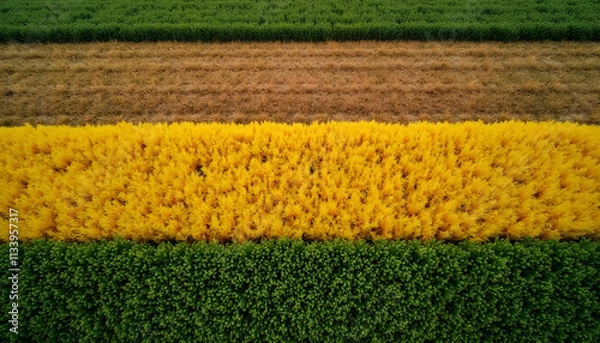 Fototapeta Aerial Shot of Multicolored Crop Patterns in Fields