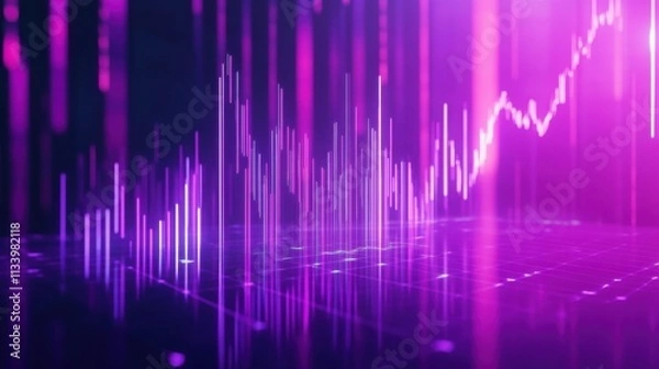Fototapeta A vibrant neon purple background with a glowing candlestick chart for 2025 in the center.