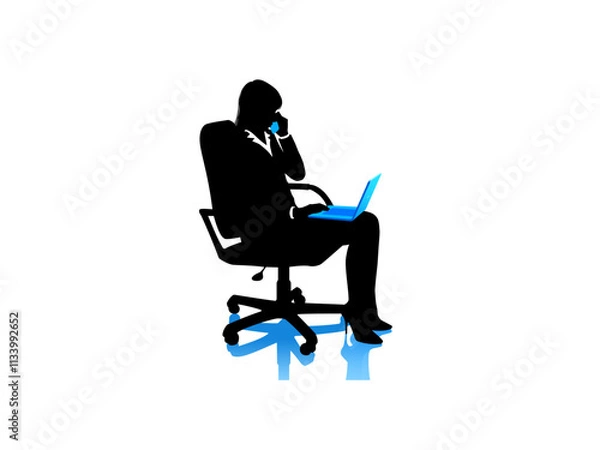 Obraz businesswoman sitting in a chair and pressing laptop, woman silhouette vector illustration