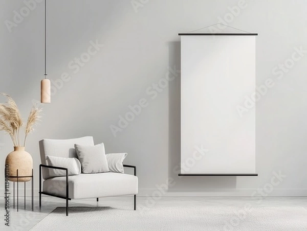 Fototapeta mockup branding preview Concept. Modern minimalist interior featuring a neutral color palette and elegant decor elements.