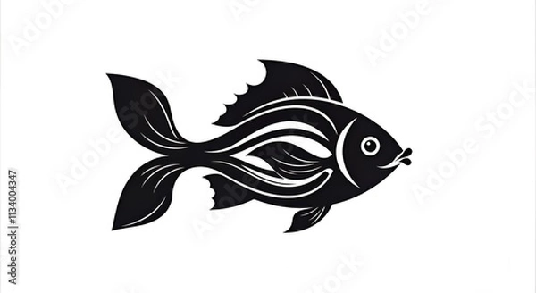 Fototapeta An abstract fish illustration inspired by ripples in water. Smooth flowing curves and angular accents form a sleek, minimalist design on a white background.
