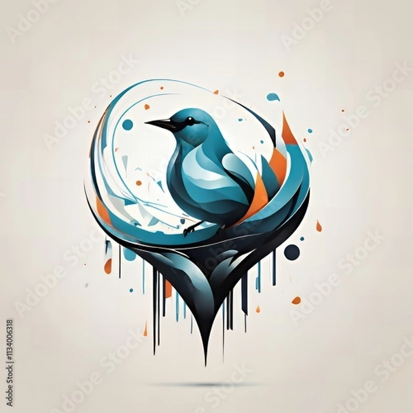 Fototapeta An abstract bird illustration inspired by a droplet of water, featuring smooth curves and angular details. A sleek and minimalist design on a white background.