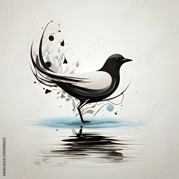 Fototapeta An abstract bird illustration inspired by a droplet of water, featuring smooth curves and angular details. A sleek and minimalist design on a white background.