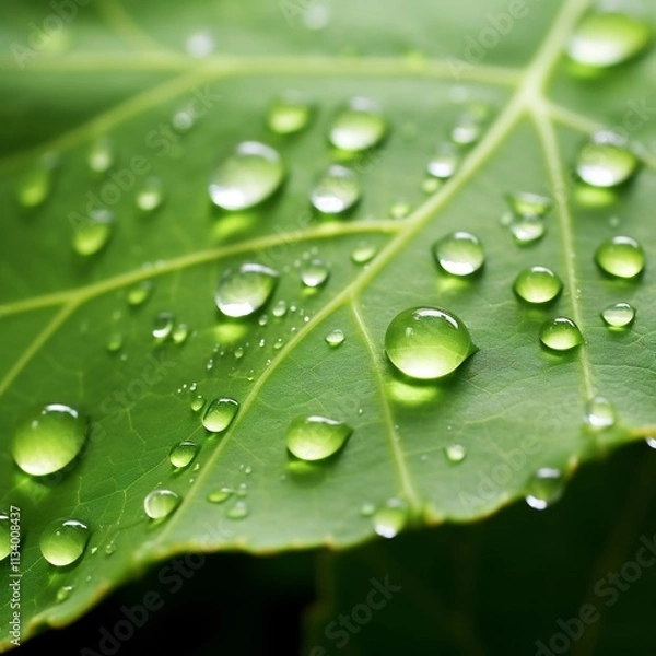 Fototapeta Macro Photograph of a Leaf Showcasing Visible Stomata and Water Droplets  This close up image highlights the intricate structures and biological processes of a leaf