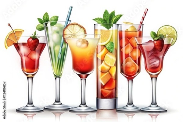 Fototapeta Fresh cocktails on wooden table with leafs generative AI