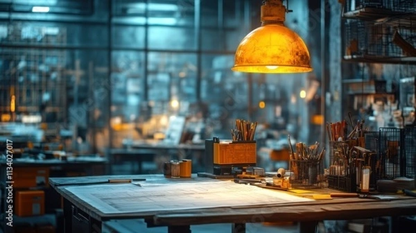 Obraz Illuminated Workshop: A Nocturnal Study in Design