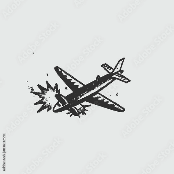 Fototapeta Air Crash. Burning falling plane. The plane crashed to the ground isolated on white background
