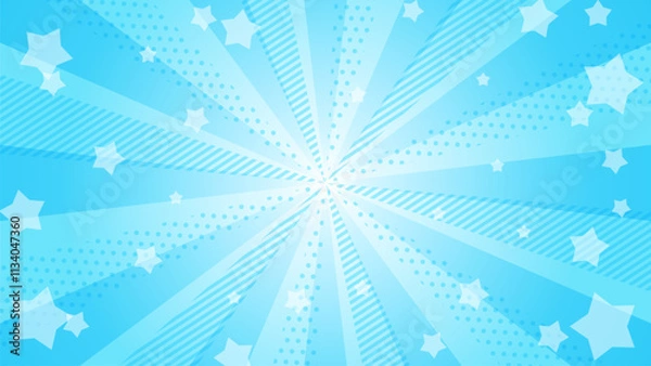 Obraz ポップな星が飛び出す水色の放射線　背景イラスト