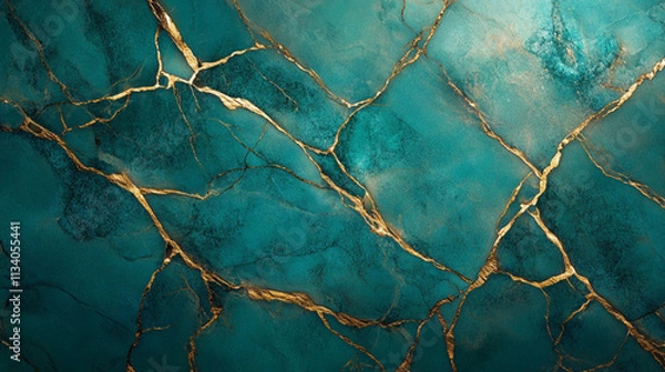 Fototapeta close-up of turquoise marble with gold veins, the intricate patterns and textures that make it an iconic material for luxury design.