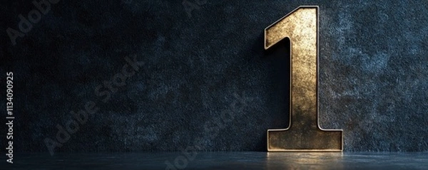 Fototapeta A large gold number one stands against a dark textured background.