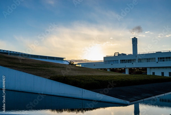 Fototapeta 印西市消防署と朝日