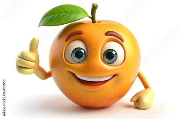 Fototapeta Fresh Tasteful Persimmon Fruit in Smiling Face 3D Character Isolated on White Background