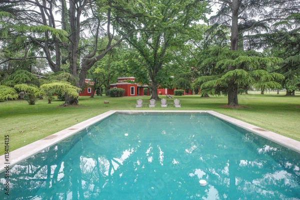 Fototapeta La Pampa, Argentina - 19 Nov, 2024: Estancia La Bamba de Areco, a traditional horse ranch and luxury hotel
