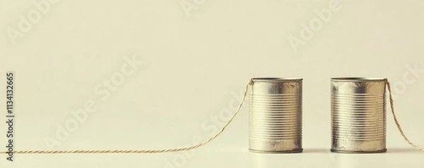 Obraz Two tin cans connected by a string, symbolizing communication.