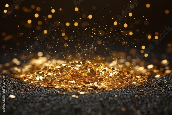 Obraz Sparkling gold dust creates a stunning visual display against a dark background