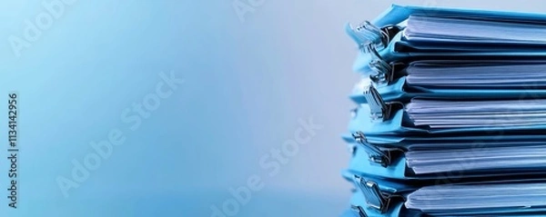 Fototapeta A stack of blue files with paper documents, suggesting organization and paperwork.