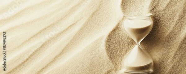 Fototapeta An hourglass rests on sand, symbolizing the passage of time and the fleeting nature of life.