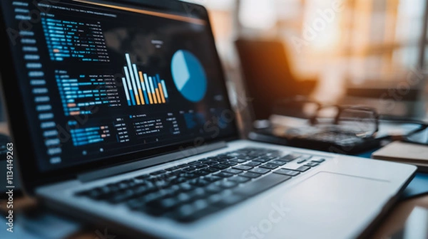 Fototapeta Abstract business Financial charts show a significant increase in profits in the stock market.This is driven by higher interest rates and continued growth. In the innovation world network of financial