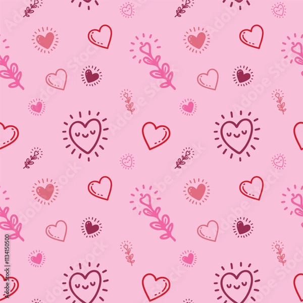 Fototapeta Seamless pattern with hearts on a pink background