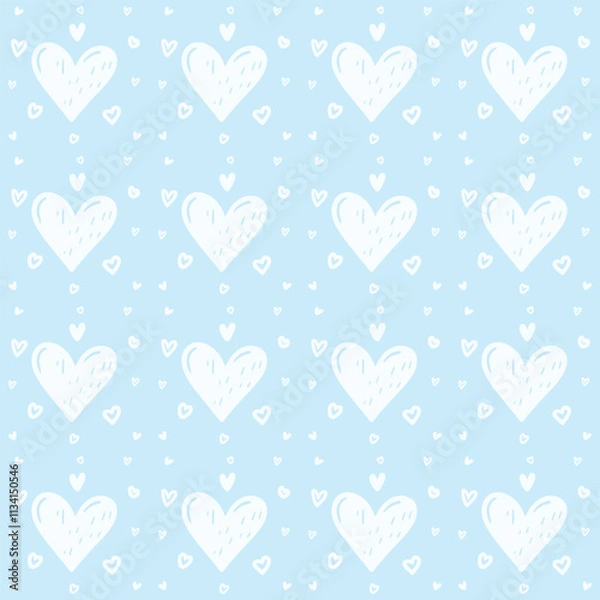 Fototapeta Seamless pattern with hearts on a Pastel blue background